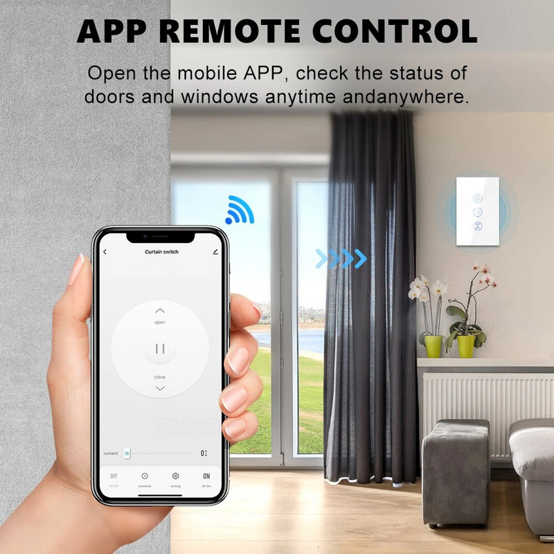 Tuya WiFi Smart Curtain Switch Touch Wall Panel US Brazil Plug Blind Roller Shutter Smartlife APP Control Voice for Alexa Google