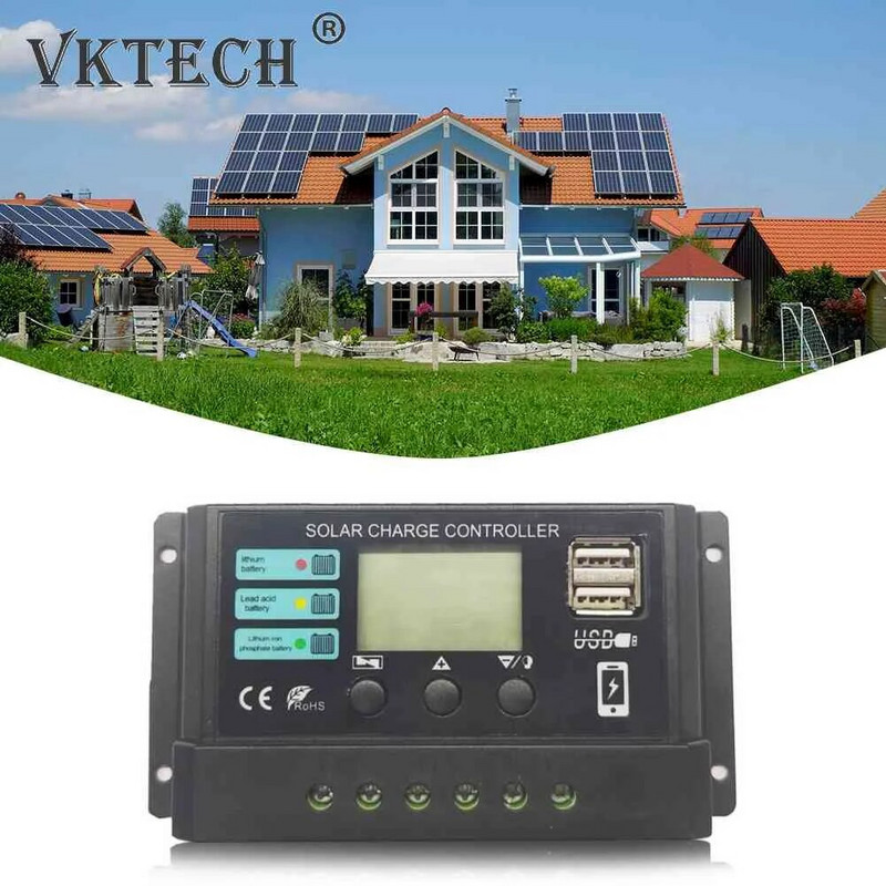 10A/20A/30A inteligentni regulator Dual USB port 12V 24V solarni regulator punjenja PWM podesiv za litij željezo fosfat bateriju