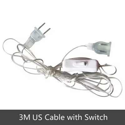 3M 5M prozirni produžni kabel za napajanje 110V 220V EU US utikač AC standardni kabel s prekidačem Žica Svjetlo za božićnu zabavu