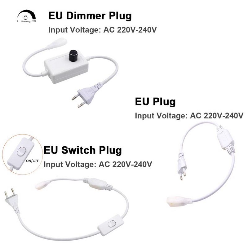 Utikač za izmjeničnu struju s prekidačem za prigušivanje 110v 220v Žica / kabel za napajanje EU US UK AU utikač za COB LED trakasto svjetlo 288 360 LED kabel
