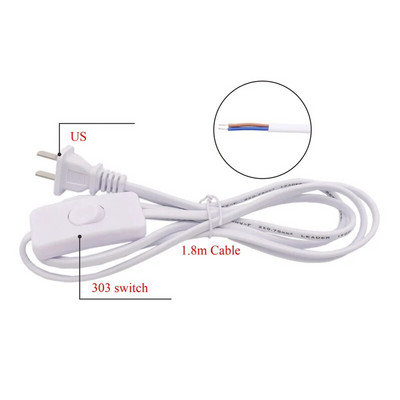 Europski 303 mrežni prekidač za prigušivanje SAD EU Produžni AC strujni kabel Stolna LED rasvjetna traka Ožičenje Kabel za napajanje 1,8 m Bijelo Crno