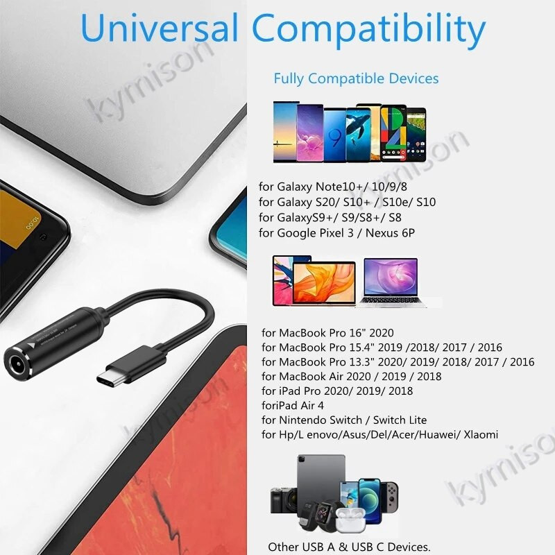 DC na USB Tip C PD 65 W Kabel za brzo punjenje Adapter Pretvarač Tip C PD Power Jack konektor za MacBook Lenovo Samsung Huawei