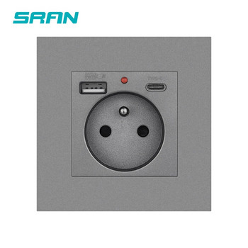 SRAN EU France Standards Заземен стенен USB c контакт 16A 250V~ Качествен захранващ панел с USB и Type-C конектор