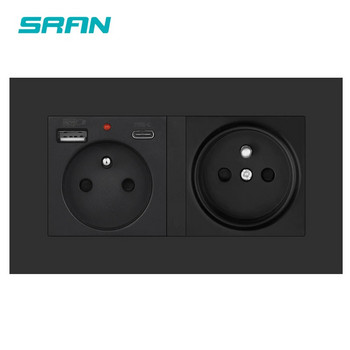 SRAN EU France Standards Grounded Wall Usb c socket 16A 250V~ Quality Power Panel Socket with USB and Type-C connector