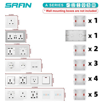 SRAN EU France Standards Заземен стенен USB c контакт 16A 250V~ Качествен захранващ панел с USB и Type-C конектор