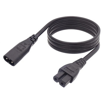 Черен 2 извода C7 до C8 Удължителен кабел Захранващ кабел Фигура 8 Коляно AC Захранващ кабел за зареждане за телевизор Електрически велосипед Лаптоп 0,5M
