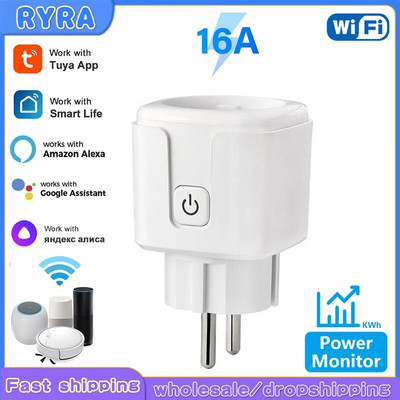 Tuay Smart Socket EU16A Wifi intelligens csatlakozó tápellátás figyeléssel Smart Life APP távirányító támogatása Google asszisztens Alexa Alice