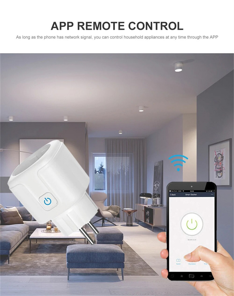 Tuay Smart Socket EU16A Wifi intelligens csatlakozó tápellátás figyeléssel Smart Life APP távirányító támogatása Google asszisztens Alexa Alice