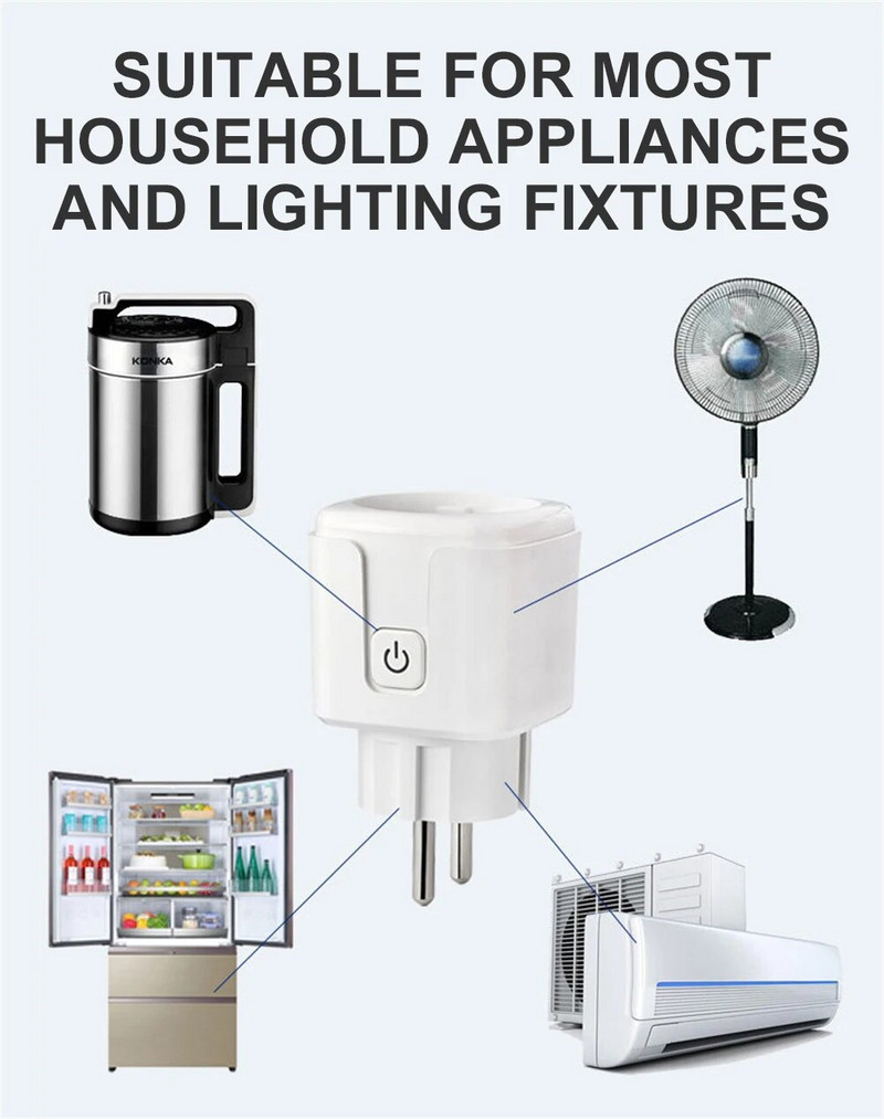 Tuay Smart Socket EU16A Wifi intelligens csatlakozó tápellátás figyeléssel Smart Life APP távirányító támogatása Google asszisztens Alexa Alice