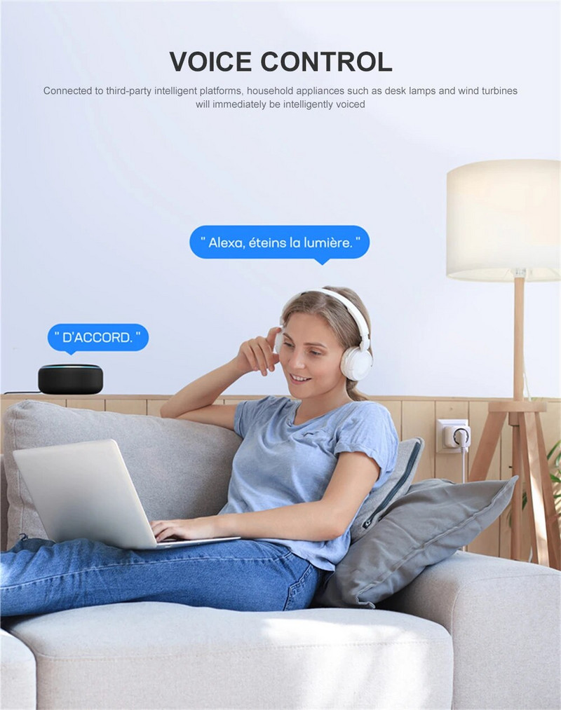 Tuay Smart Socket EU16A Wifi intelligens csatlakozó tápellátás figyeléssel Smart Life APP távirányító támogatása Google asszisztens Alexa Alice