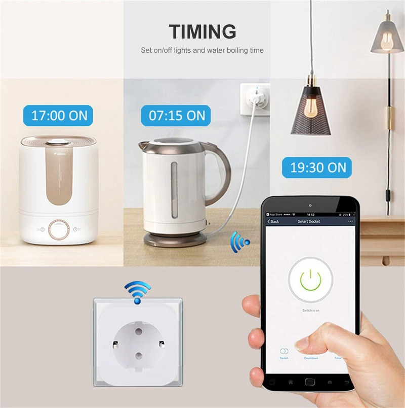 Tuay Smart Socket EU16A Wifi intelligens csatlakozó tápellátás figyeléssel Smart Life APP távirányító támogatása Google asszisztens Alexa Alice
