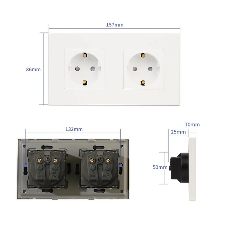 Bingoelec mechanikus kapcsolók műanyag panel 16A fali konnektor, AC 110V-250V 86mm*86mm, 1/2/3 Gang egyirányú nyomógombos kapcsoló