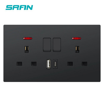 Πρίζα τοίχου SRAN με USB C UK Standard 13A 250V, 86*146mm Πίνακας υπολογιστή, Universal Electrical Outlets Switch Control