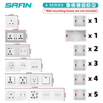 SRAN Стенен контакт с USB C стандарт на Обединеното кралство 13A 250V, 86*146mm PC панел, универсален електрически контакт за управление на превключвателя