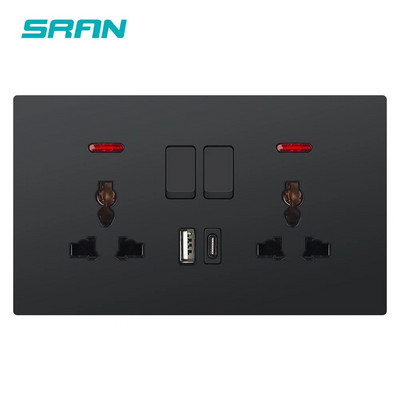 SRAN zidna utičnica s USB C UK standardom 13A 250V, 86*146mm PC ploča, univerzalna električna utičnica Kontrola prekidača