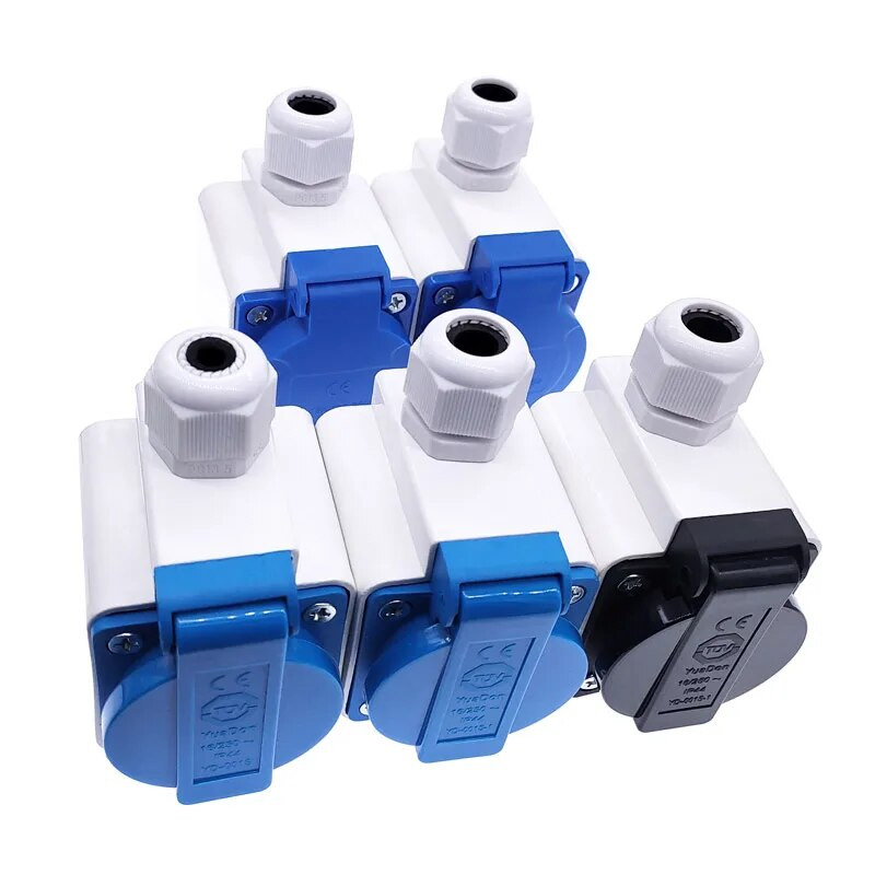 Višenamjenska vanjska vodootporna utičnica industrijska kutija EU utičnica bakreno kontaktno tijelo s vodootpornim poklopcem i konektorom kutije