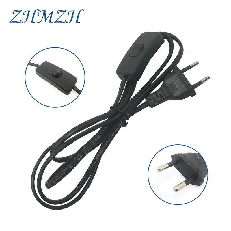 Kabel za napajanje izmjeničnom strujom 1,8 m Prekidač za uključivanje-isključivanje Utikač Žica Dvopinski EU utikač Produžni kabeli Adapter američkog tipa Crno-bijela linija Za LED svjetiljku