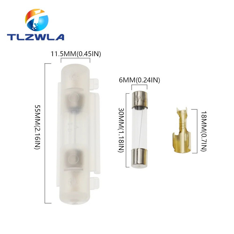 5Komplekt 6X30MM klaasist kaitsmehoidik koos 250V 0.25A 0.5A 1A 1.5A 2A 3A 3.15A 4-30A 6*30MM kaitsmepesa Klappkorpus Must/valge klapitüüp