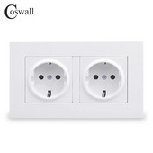 COSWALL PC ploča jednostavnog stila 16A EU standardna zidna dvostruka utičnica s uzemljenjem i dječjom zaštitnom bravom 146*86 mm