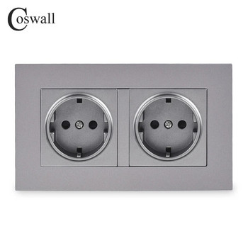 COSWALL Simple Style PC Panel 16A ЕС стандартен стенен захранващ двоен контакт, заземен със защитна ключалка за деца 146*86 мм