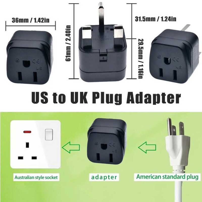 Adapter utikača iz SAD-a u UK 13A 250V tip A / tip B u tip G Engleska pretvarač Singapur Malezija Dubai Hongkong Putni adapter utikač