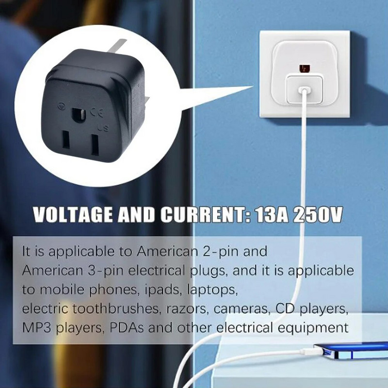 Adapter utikača iz SAD-a u UK 13A 250V tip A / tip B u tip G Engleska pretvarač Singapur Malezija Dubai Hongkong Putni adapter utikač