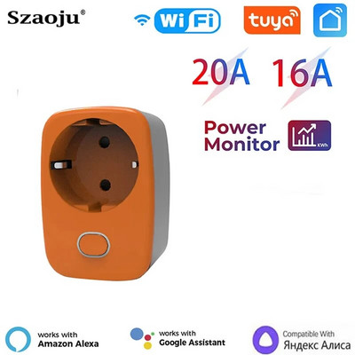 SZaoju Tuya Smart Plug Power Monitor WiFi aljzat A Smartlife alkalmazás együttműködik az Alexa Google Home Alice Smart Things Smart House szolgáltatással
