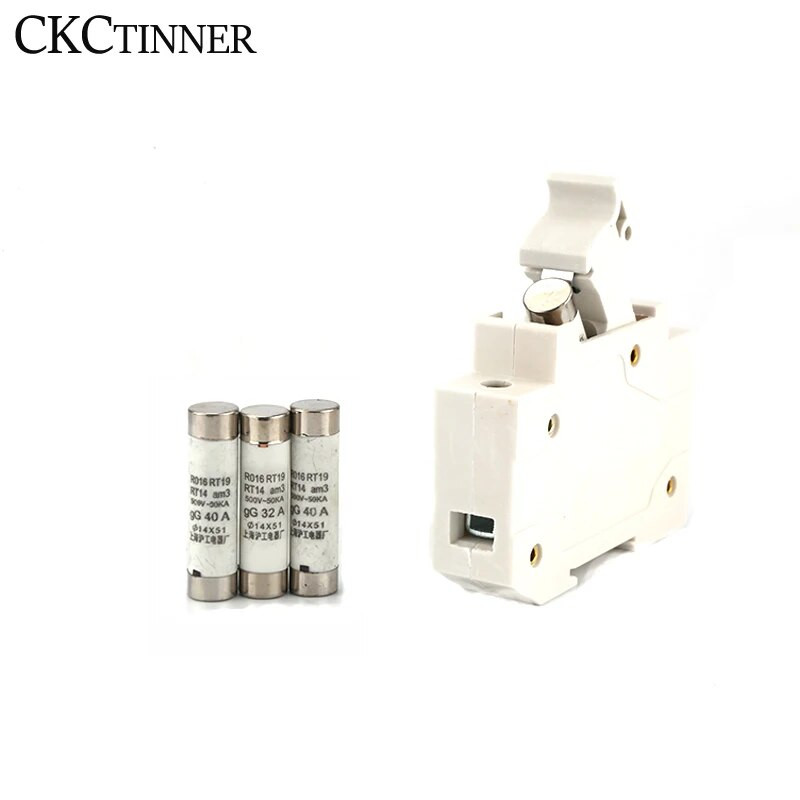 5vnt 14*51mm(RO16) 22*58mm(RO17) Greitai pučiantis keraminis saugiklis 500V RO16-32 40 50 63A RO17-40 50 63 80 100 125A RT18 Pagrindas