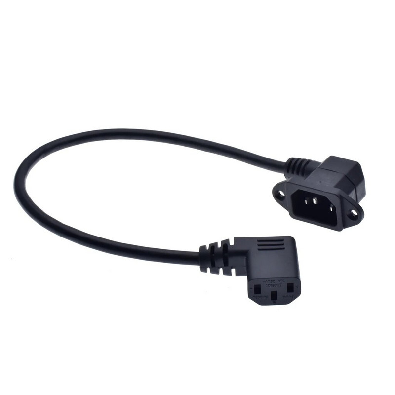 IEC320 C14 do C13 produžni kabel, pravokutni C14 s rupama za vijke i C13 desni/lijevi kutni kratki, 60 cm duljine, SVT 18AWG