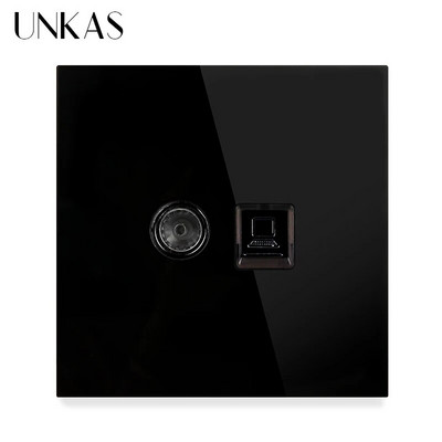 UNKAS RJ45 számítógép szürke luxus kristály edzett üveg CAT5E hálózati modul aljzat szürke kimeneti kábel interfész