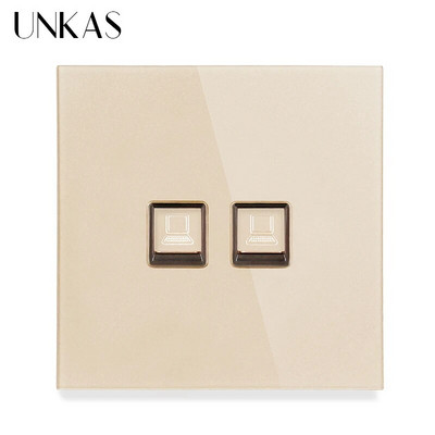 UNKAS RJ45 számítógép szürke luxus kristály edzett üveg CAT5E hálózati modul aljzat szürke kimeneti kábel interfész