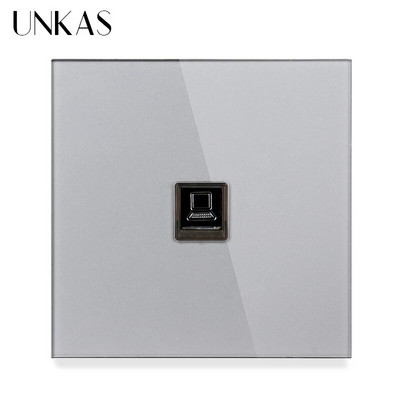 UNKAS RJ45 számítógép szürke luxus kristály edzett üveg CAT5E hálózati modul aljzat szürke kimeneti kábel interfész