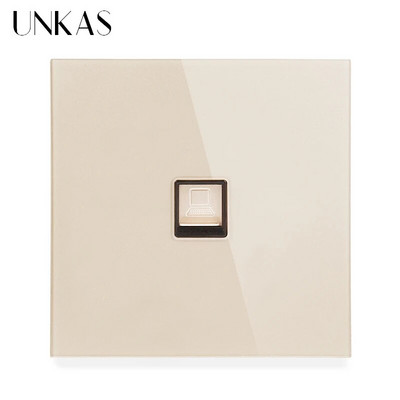 UNKAS RJ45 számítógép szürke luxus kristály edzett üveg CAT5E hálózati modul aljzat szürke kimeneti kábel interfész