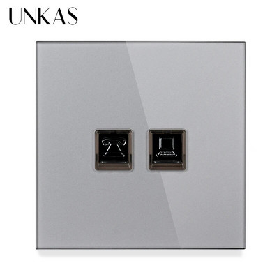 UNKAS RJ45 számítógép szürke luxus kristály edzett üveg CAT5E hálózati modul aljzat szürke kimeneti kábel interfész