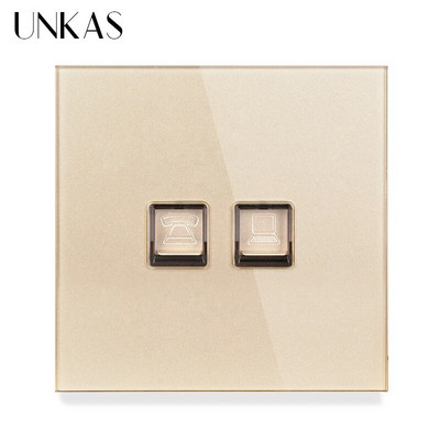 UNKAS RJ45 számítógép szürke luxus kristály edzett üveg CAT5E hálózati modul aljzat szürke kimeneti kábel interfész