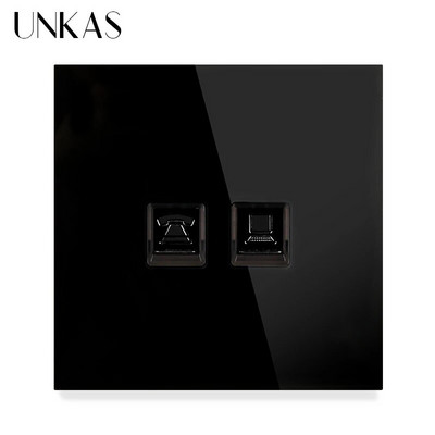 UNKAS RJ45 számítógép szürke luxus kristály edzett üveg CAT5E hálózati modul aljzat szürke kimeneti kábel interfész