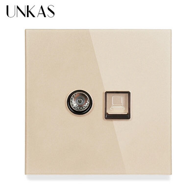 UNKAS RJ45 számítógép szürke luxus kristály edzett üveg CAT5E hálózati modul aljzat szürke kimeneti kábel interfész