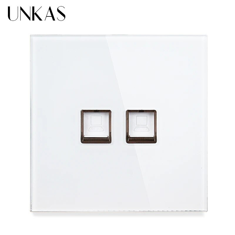 UNKAS RJ45 számítógép szürke luxus kristály edzett üveg CAT5E hálózati modul aljzat szürke kimeneti kábel interfész