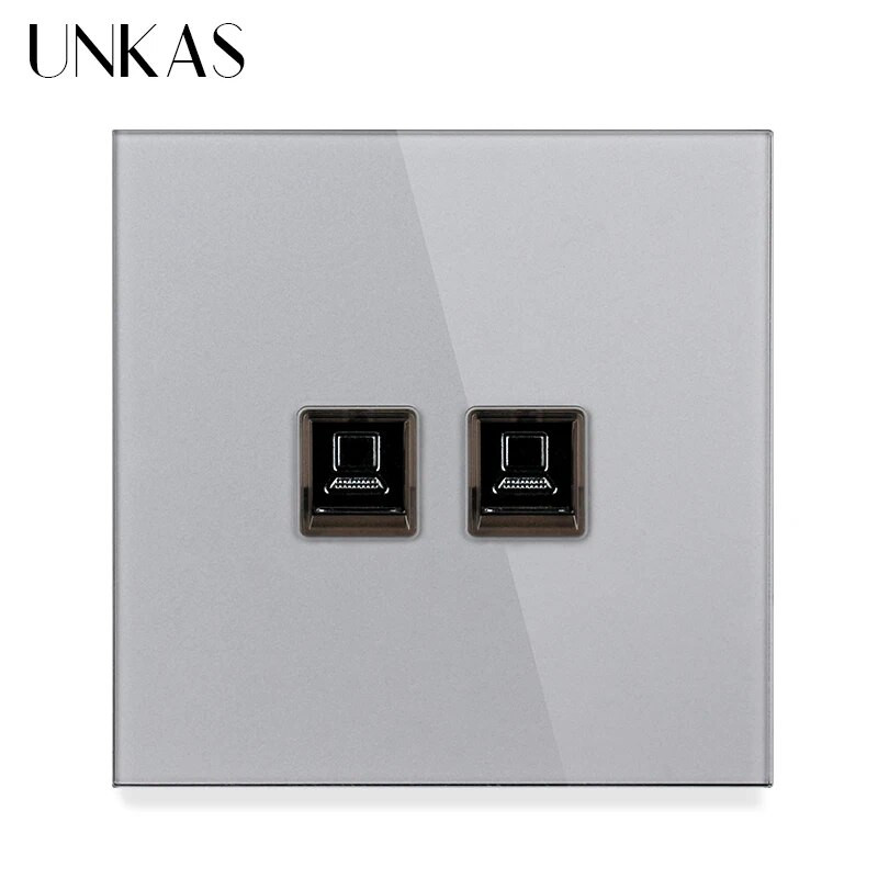 UNKAS RJ45 számítógép szürke luxus kristály edzett üveg CAT5E hálózati modul aljzat szürke kimeneti kábel interfész