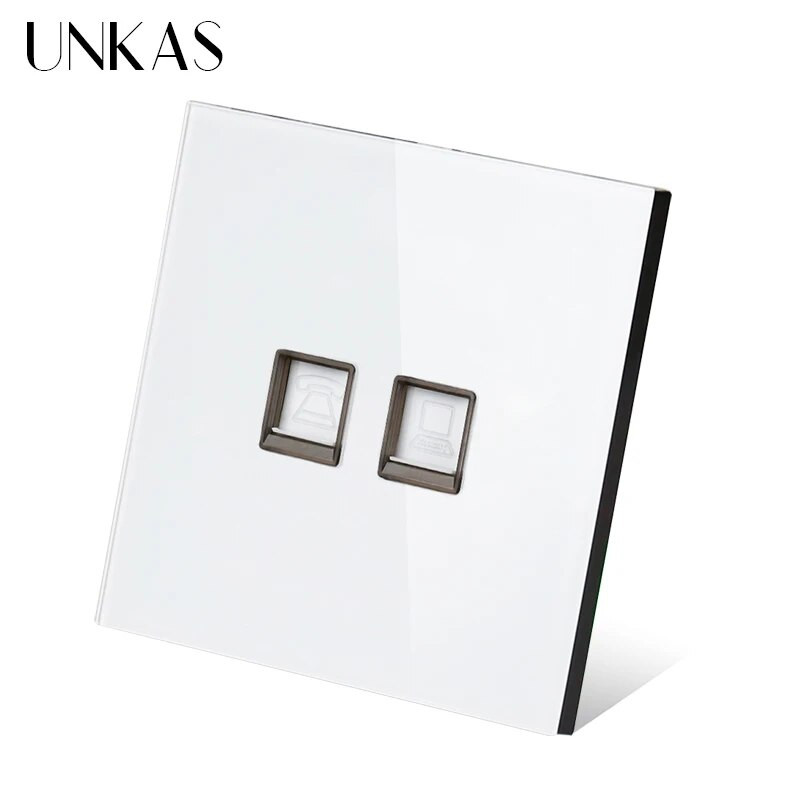 UNKAS RJ45 számítógép szürke luxus kristály edzett üveg CAT5E hálózati modul aljzat szürke kimeneti kábel interfész