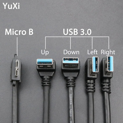 YuXi USB към micro B кабел USB 3.0 A 90 градуса мъжки към Micro B мъжки кабел за преобразуване на данни за зареждане за твърд диск, таблет, компютър