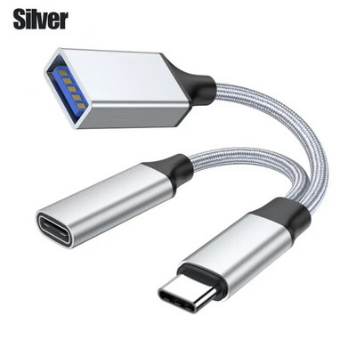 USB C OTG kabel, telefonski adapter 2 u 1 tipa C na USB A adapter s PD priključkom za punjenje za telefon, prijenosno računalo, tablet