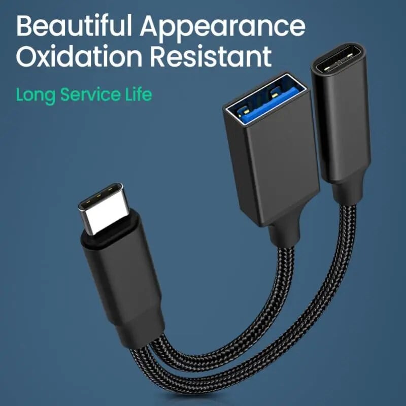 USB C OTG kabel, telefonski adapter 2 u 1 tipa C na USB A adapter s PD priključkom za punjenje za telefon, prijenosno računalo, tablet