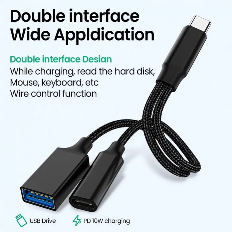 USB C OTG kabel, telefonski adapter 2 u 1 tipa C na USB A adapter s PD priključkom za punjenje za telefon, prijenosno računalo, tablet