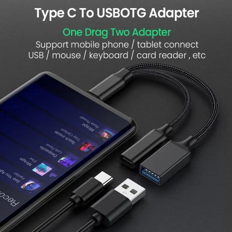 USB C OTG kabel, telefonski adapter 2 u 1 tipa C na USB A adapter s PD priključkom za punjenje za telefon, prijenosno računalo, tablet