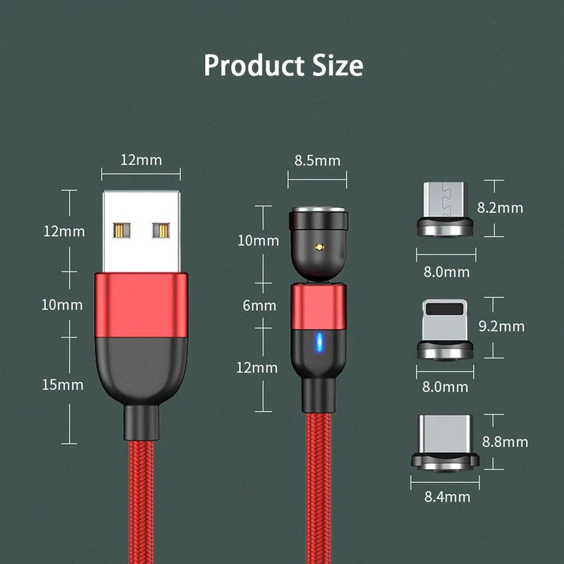 3A LED magnetski USB kabel Brzo punjenje C-kabel Magnetski punjač Punjenje podataka Mikro kabel za mobilni telefon USB kabel