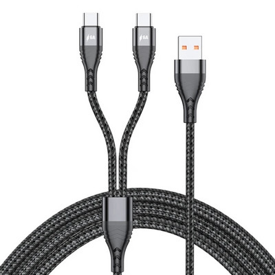 USB към двоен кабел тип C, плетен 2 в 1, кабел за зареждане с множество USB C кабели с 2 конектора за порт тип C