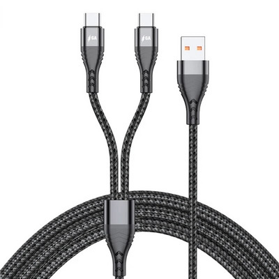 USB-kettős C típusú kábel fonott 2 az 1-ben több USB C-kábel töltőkábel 2 Type-C port csatlakozóval