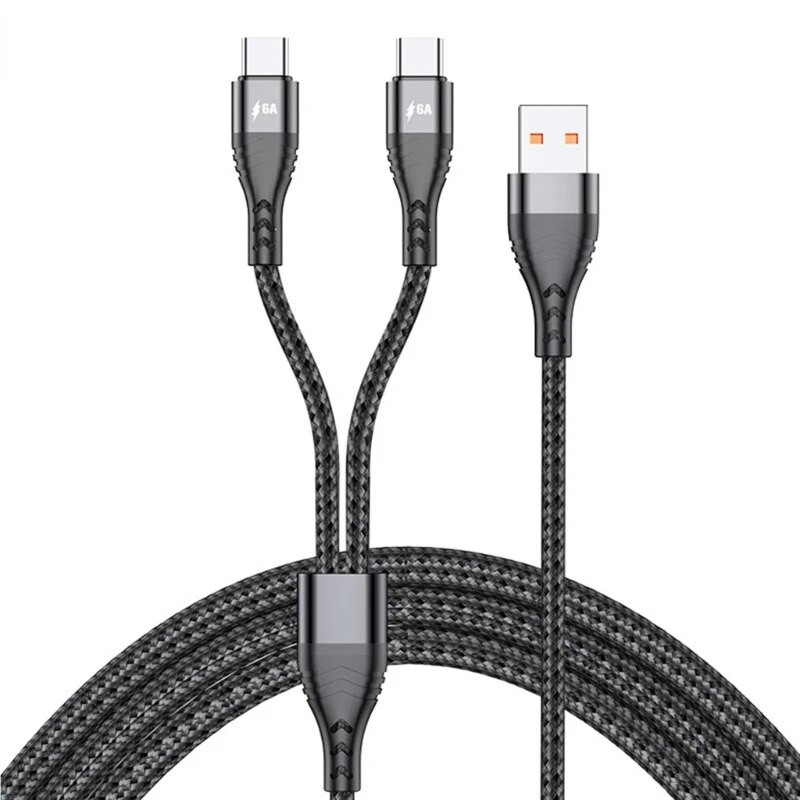 USB na Dual Type C kabel pleten 2 u 1 višestruki USB C kabel Kabel za punjenje s 2 priključka Type-C priključka