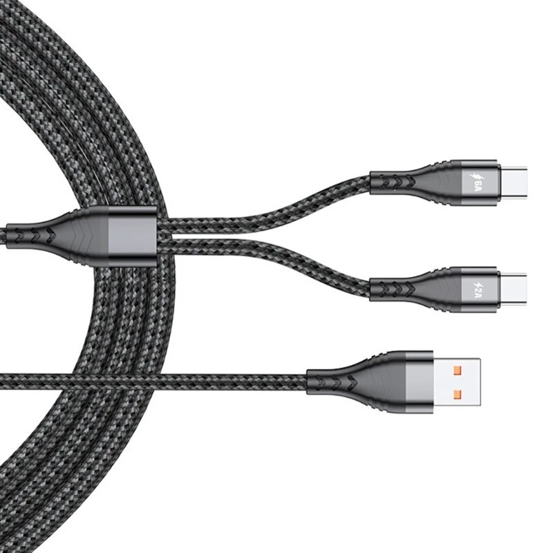 USB na Dual Type C kabel pleten 2 u 1 višestruki USB C kabel Kabel za punjenje s 2 priključka Type-C priključka